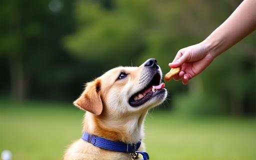 Person belohnt Hund beim Training