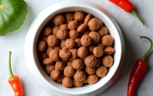 Nahaufnahme von gesundem Hundefutter im Napf